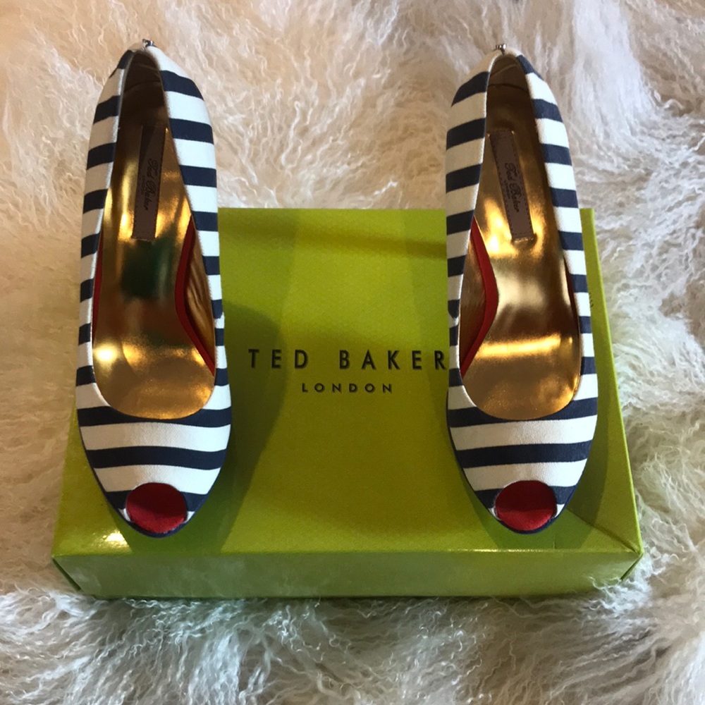 Ted Baker striped peep toe pumps